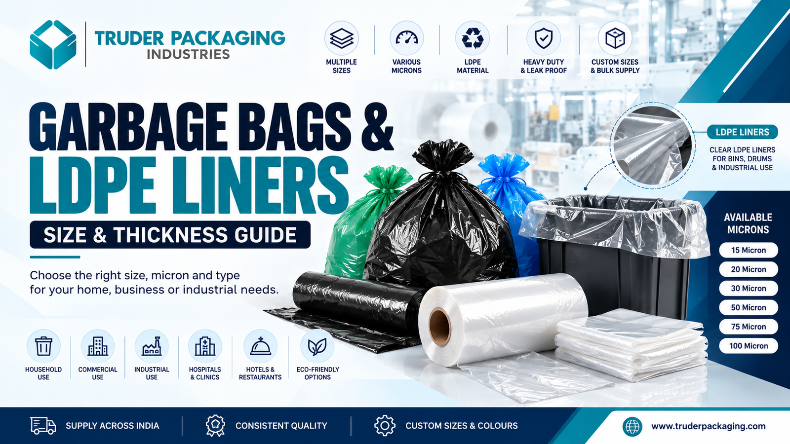 Garbage bag and LDPE liner size and thickness guide